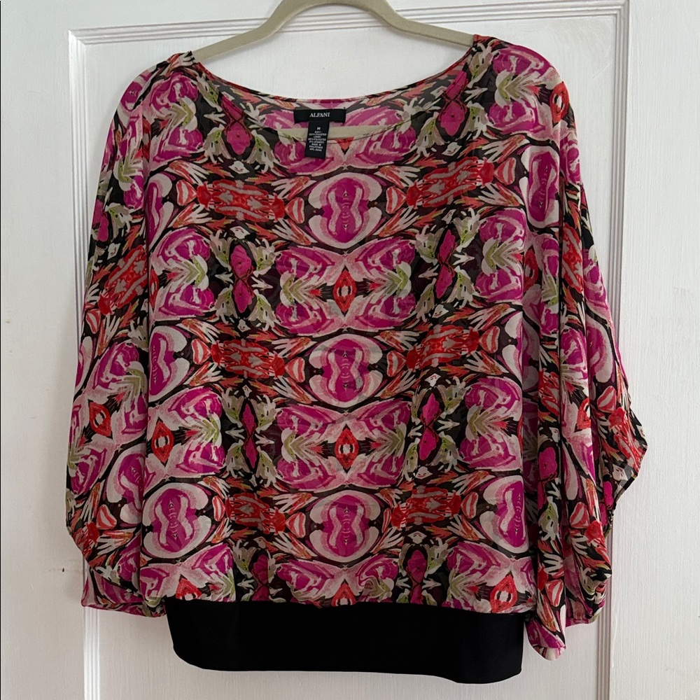 Alfani Vibrant Pink and Black Patterned Blouse